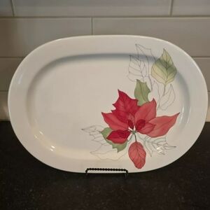 Vintage block spal watercolor poinsettia 15 inch serving platter